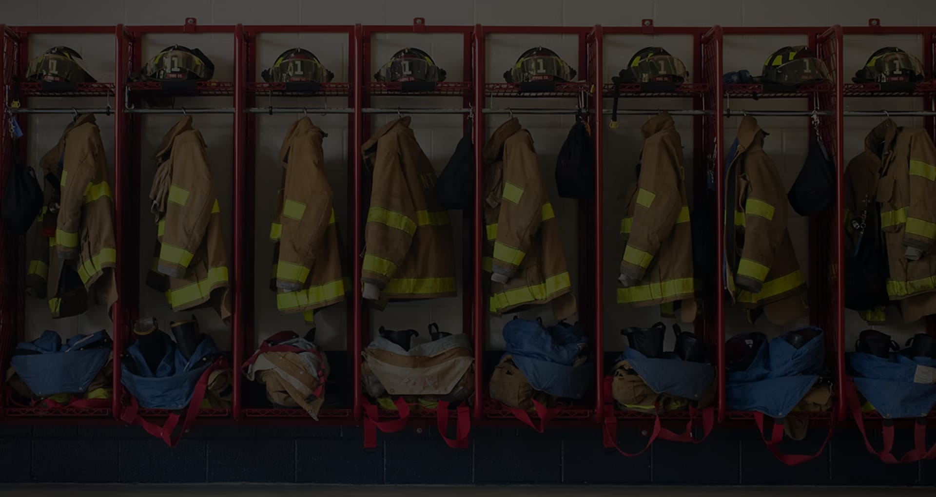 Turnout room, with helmets, jackets and pants all ready