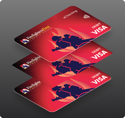 debit cards vertically stacked over a grey background