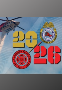 2026 LAFD firefighter calendar cover featuring the United Firefighters of Los Angeles City and LA Firemen's Relief Association seals alongside a rescue helicopter