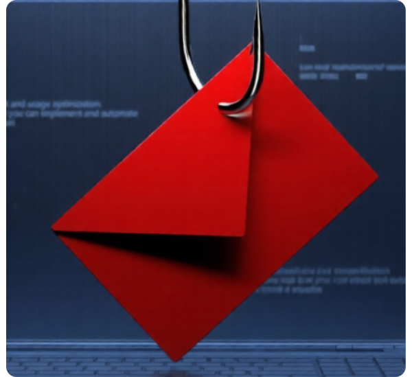 A red envelope held by a fishing hook over a blue background