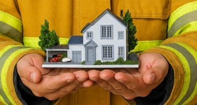 house maquette in firefighter hands